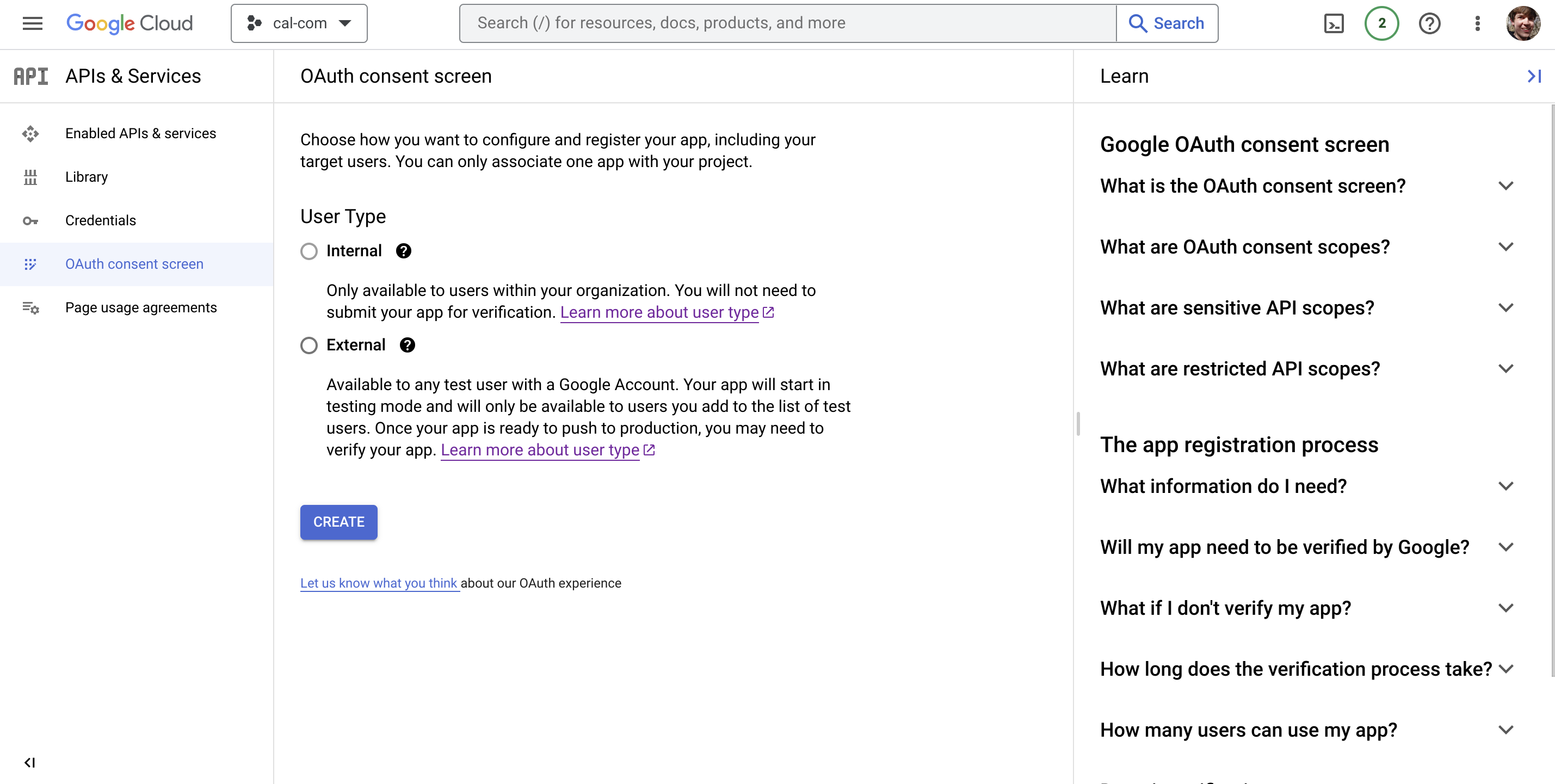 Google oauth user type